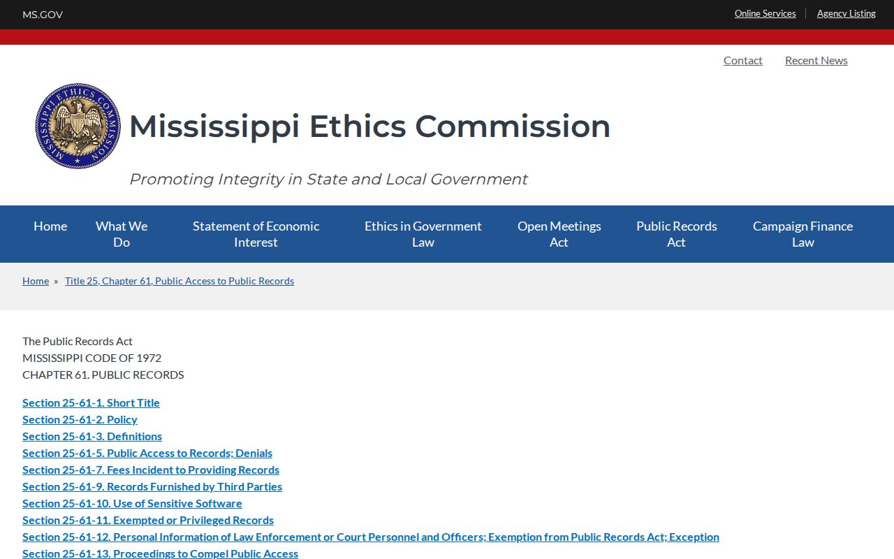 Mississippi Public Records Act guidance for Chickasaw County released mugshot requests