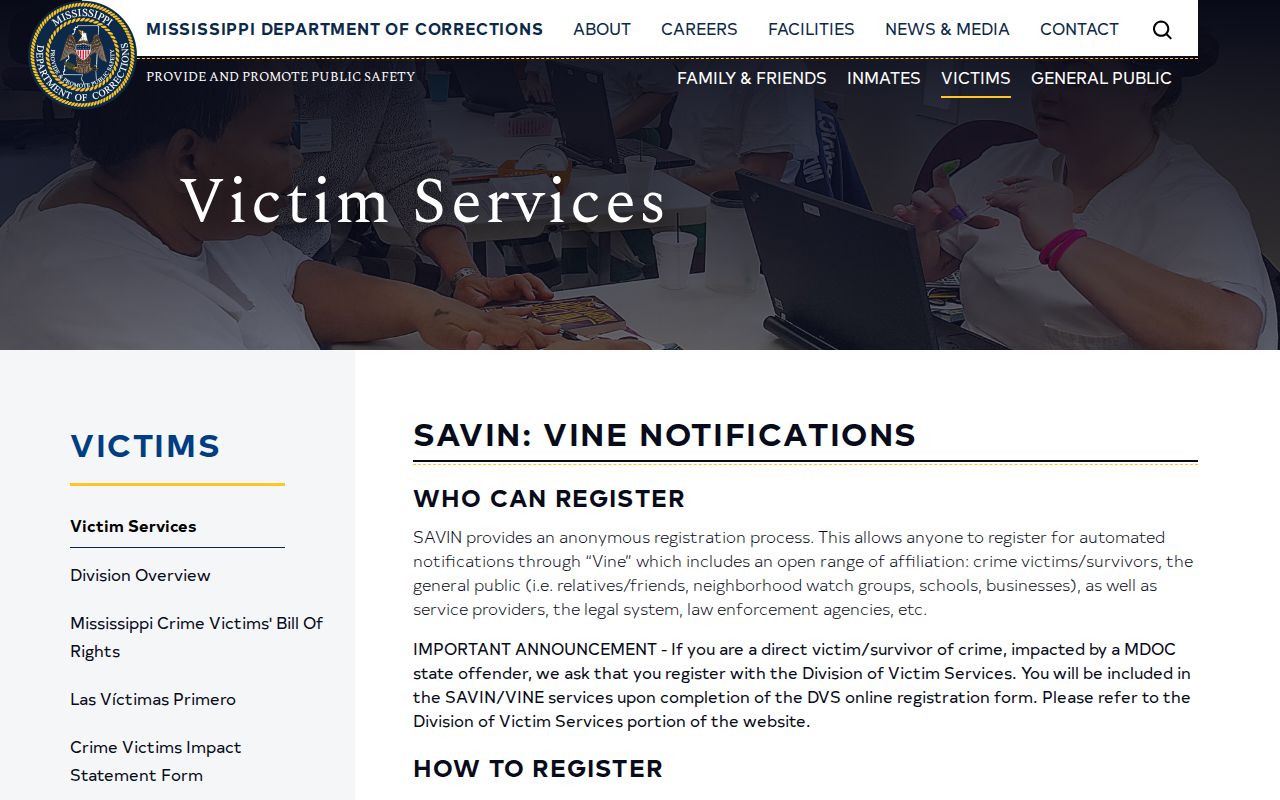 Chickasaw County VINELink release notification Registration Link guidance